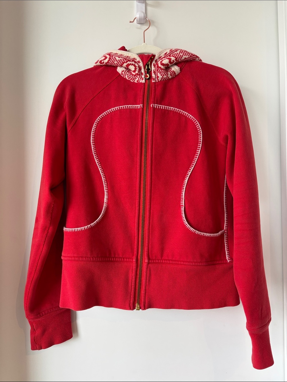 lululemon athletica Red Zip-Up Hoodie with Patterned Hood